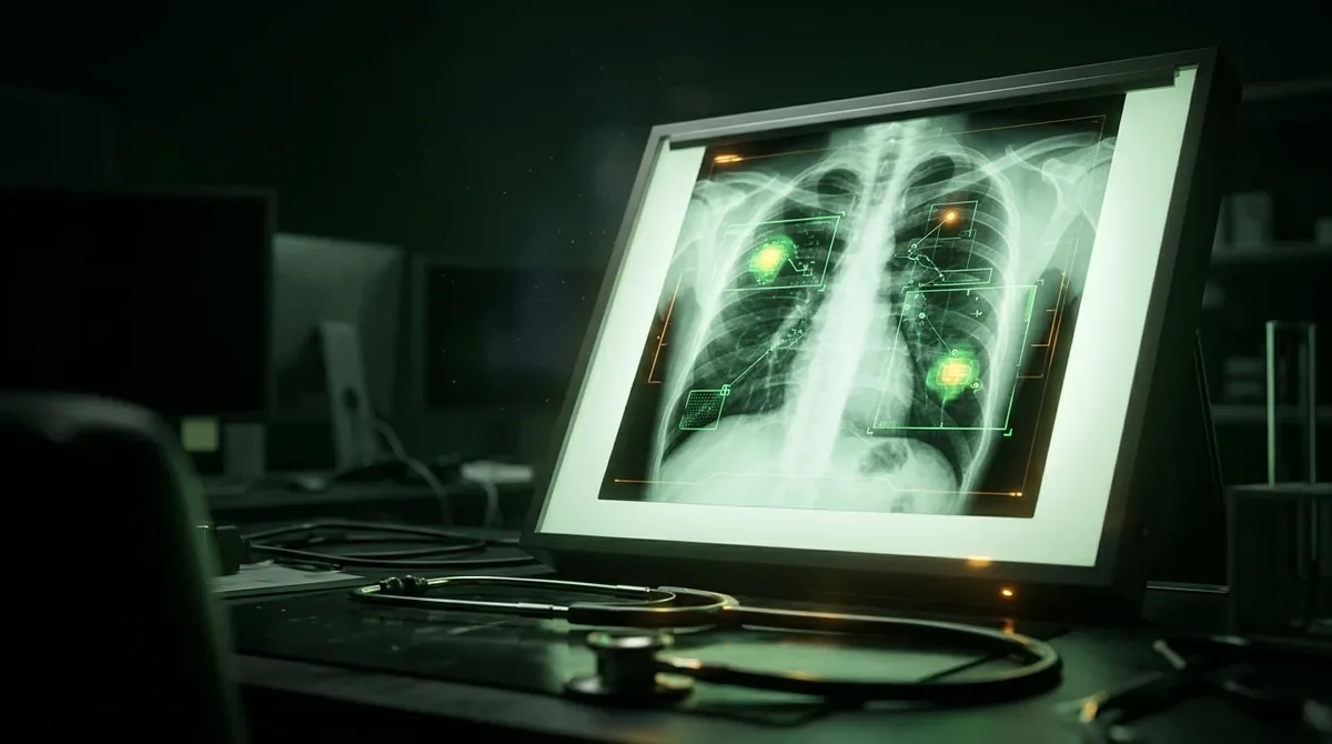 Radiografía analizada con marcas de inteligencia artificial