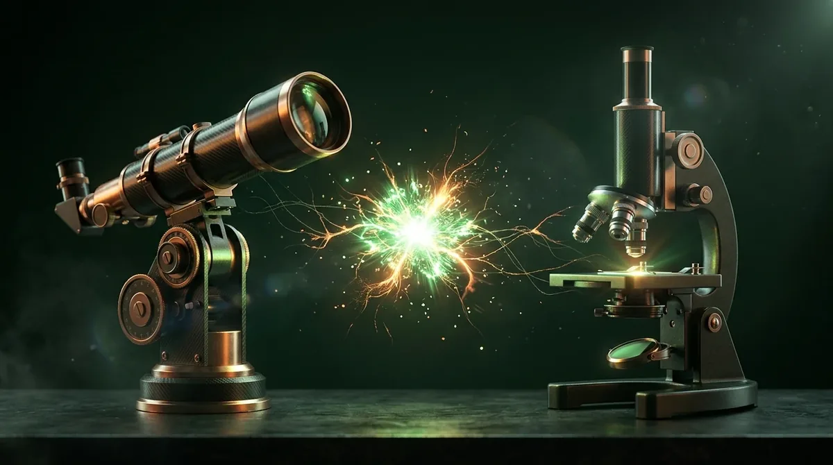 Telescopio y microscopio con una chispa de descubrimiento