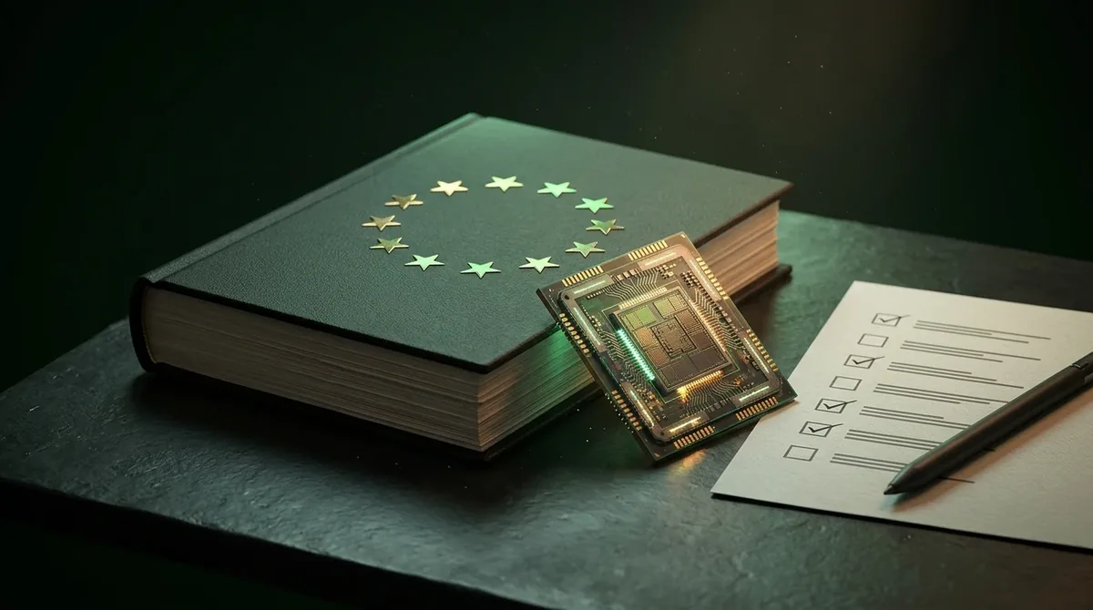 Libro de normas europeo junto a un chip